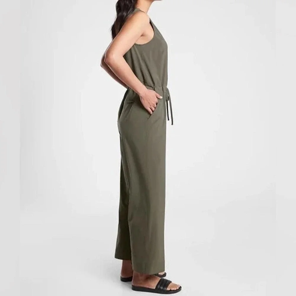 Athleta Topanga Jumpsuit Women's XS Petite Olive Green Featherweight Stretch NEW - Picture 6 of 8